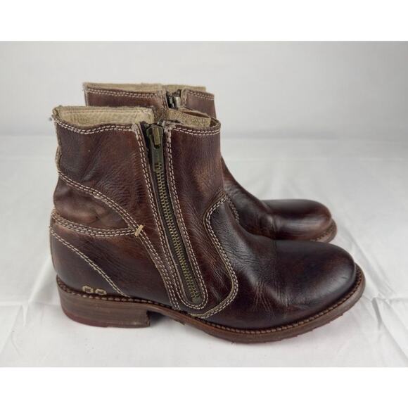BED|STU Eiffel Women's Boots 10 Brown Distressed Leather Ankle Zip Red Soles - Picture 3 of 15